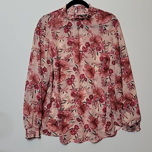 2X TORRID LIGHTWEIGHT CHIFFON FLORAL LONG SLEEVE PINK RED BLOUSE TOP - Picture 8 of 10